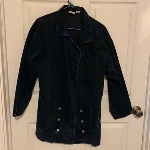 Vintage USA Rocky Mountain Black Denim Long Coat Jacket Cowboy Double